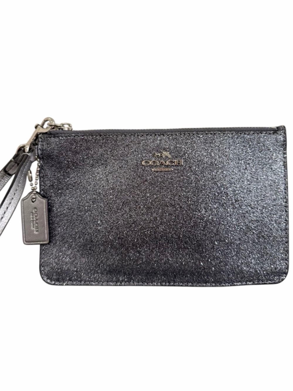 Coach Glitter Small Wristlet Gunmetal Silver Metallic